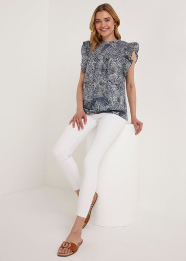 Navy Frill Sleeveless Blouse