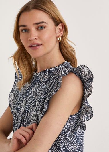 Navy Frill Sleeveless Blouse