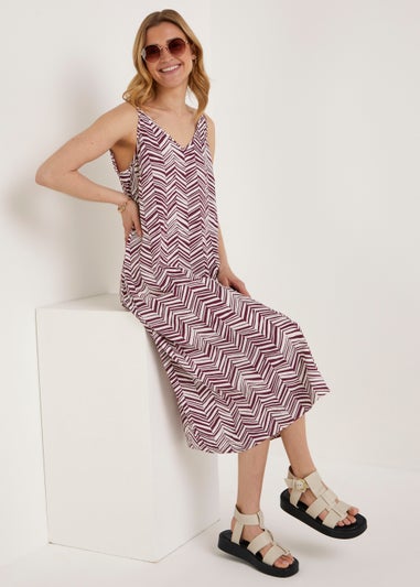 Brown Zigzag Midi Cami Dress