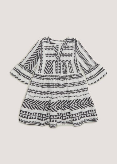 Girls Mini Me Monochrome Jacquard Dress (4-13yrs)