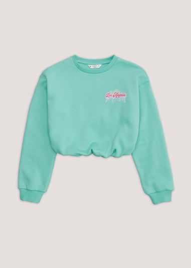 Girls Candy Couture Blue Cropped Sweatshirt (9-16yrs)