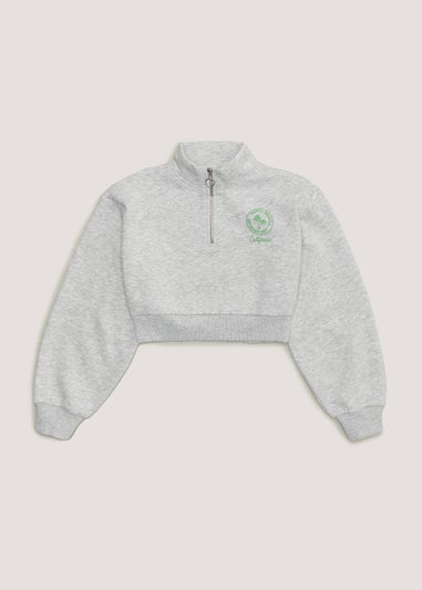 Girls Candy Couture Grey Half Zip Cropped Sweatshirt (9-16yrs)