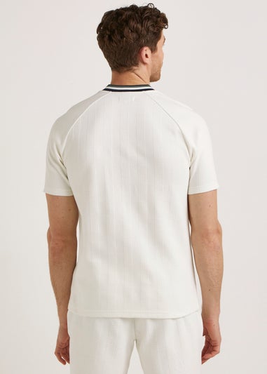 T&W Ecru Check Grandad T-Shirt
