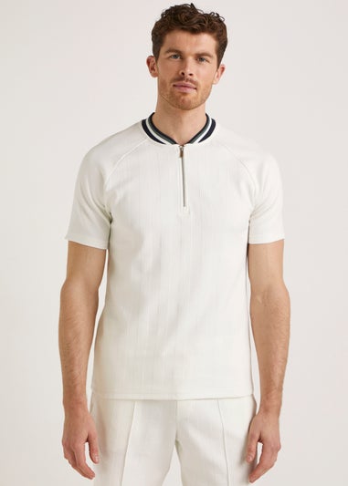 T&W Ecru Check Grandad T-Shirt