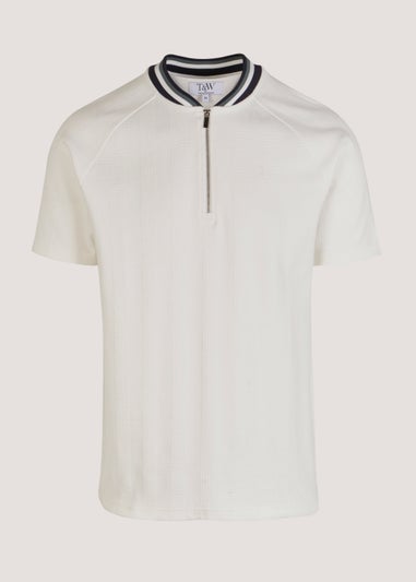 T&W Ecru Check Grandad T-Shirt