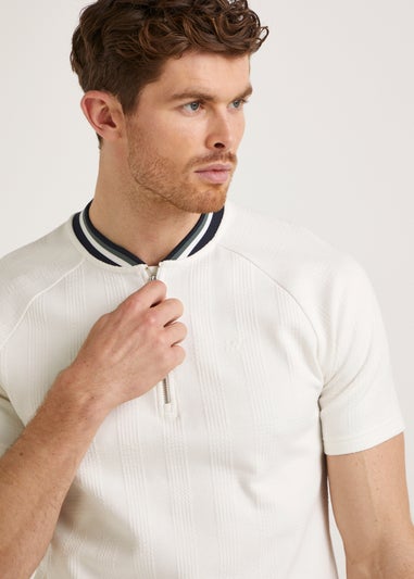 T&W Ecru Check Grandad T-Shirt