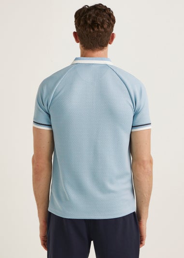 T&W Blue Textured Tipped Polo Shirt