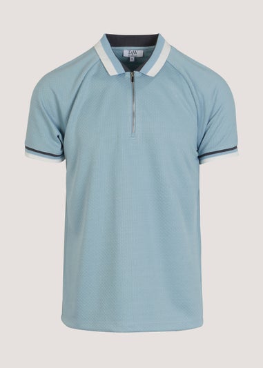 T&W Blue Textured Tipped Polo Shirt