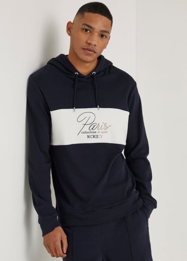 T&W Navy Textured Front Panel Hoodie