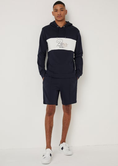 T&W Navy Textured Front Panel Hoodie