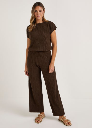 Brown Plisse Co-Ord Trousers