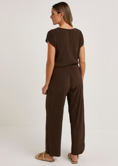 Brown Plisse Co-Ord Trousers