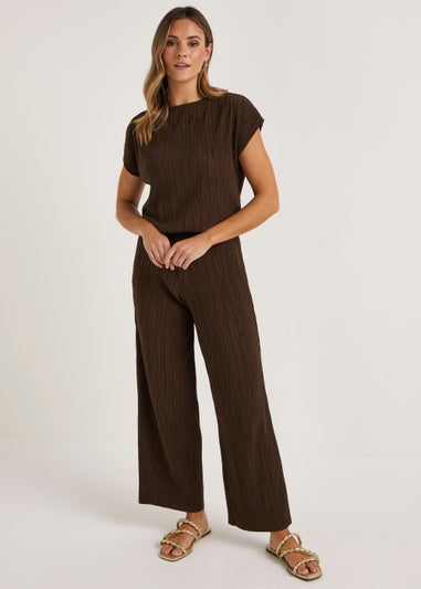 Brown Plisse Co-Ord Trousers