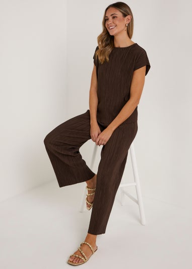 Brown Plisse Co-Ord Top