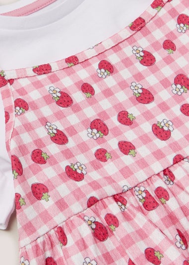 Girls Pink Strawberry 2 in 1 T-Shirt Dress (9mths-6yrs)