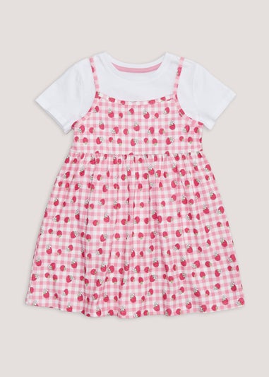 Girls Pink Strawberry 2 in 1 T-Shirt Dress (9mths-6yrs)