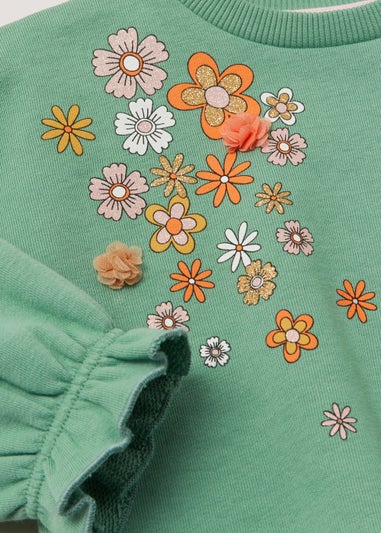 Girls Green Floral Sweatshirt (9mths-6yrs)