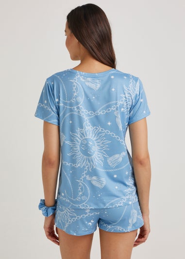 Blue Celestial Short Pyjama & Scrunchie Set