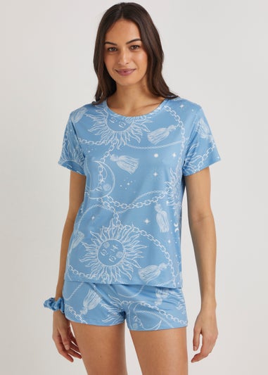 Blue Celestial Short Pyjama & Scrunchie Set