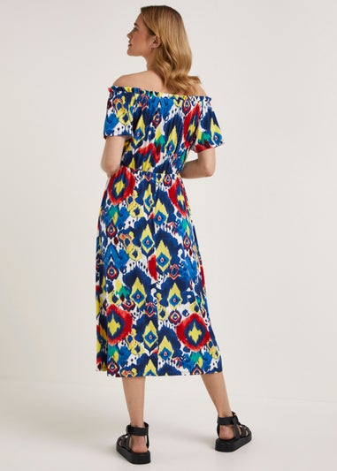 Multicoloured Print Bardot Midi Dress