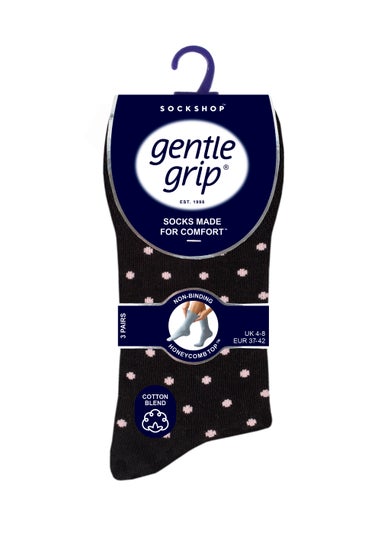 3 Pack Gentle Grip Black Dot Socks - Matalan