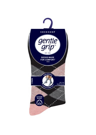 3 Pack Gentle Grip Black Argyle Socks