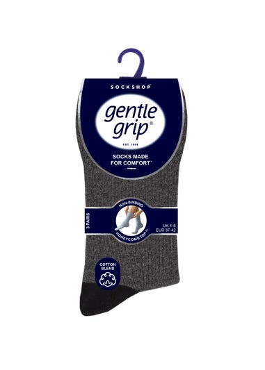 3 Pack gentle Grip Black Argyle Socks