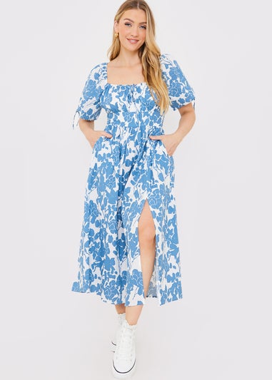 In the Style Jac Jossa Blue Puff Sleeve Midi Dress