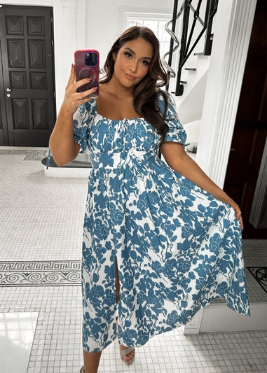 In the Style Jac Jossa Blue Puff Sleeve Midi Dress