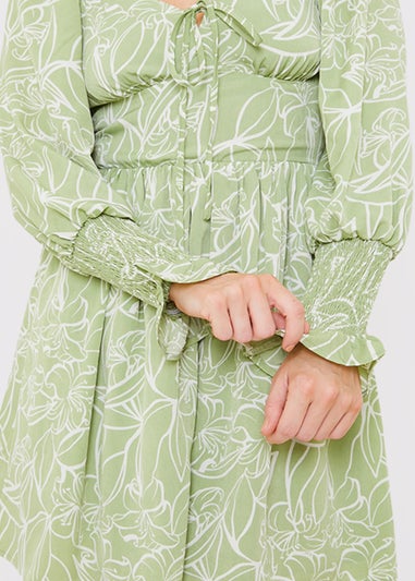 In the Style Jac Jossa Green Floral Milkmaid Mini Dress