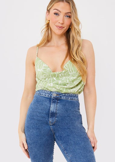 In the Style Jac Jossa Green Floral Cowl Cami Top