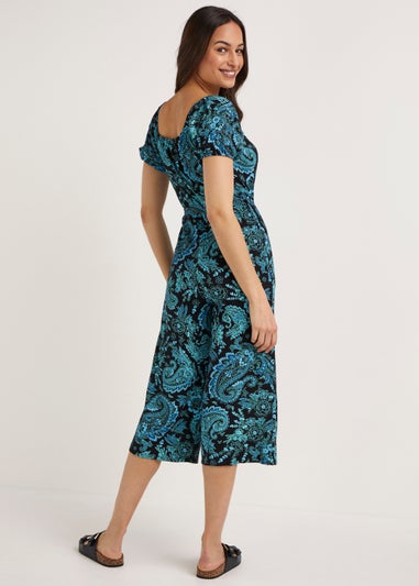 Black Paisley Puff Sleeve Jumpsuit