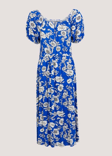 Blue Bardot Floral Midi Dress