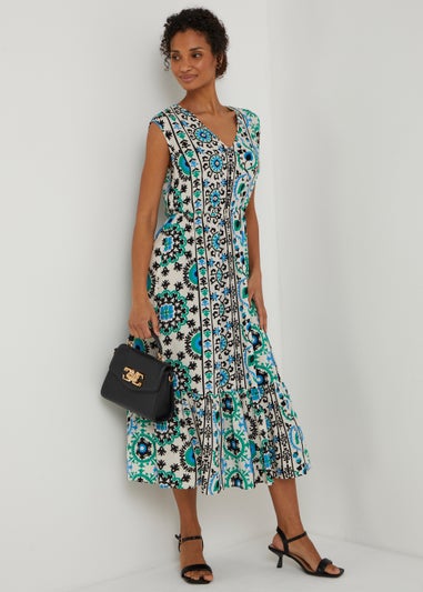 Blue Foulard Print Midi Dress