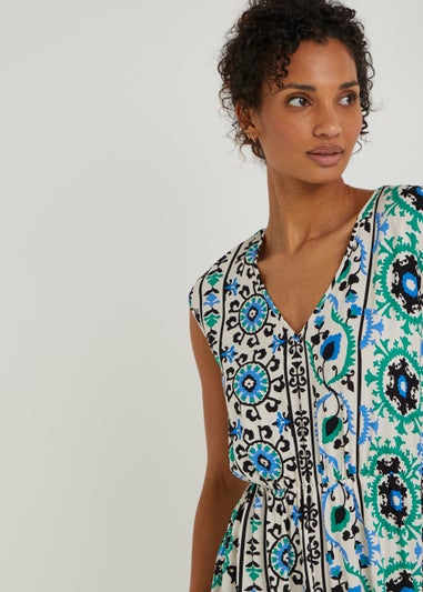 Blue Foulard Print Midi Dress