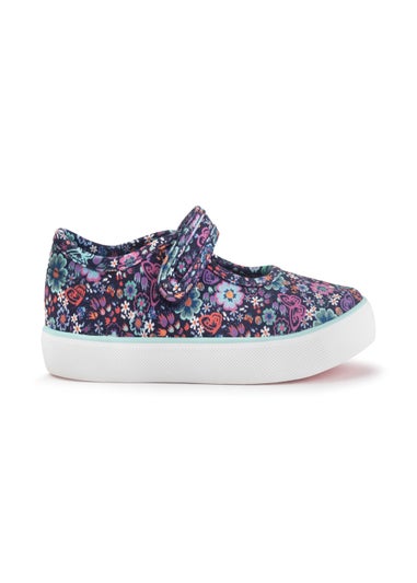 Start-Rite Busy Lizzie Navy Floral Riptape Canvas Shoes