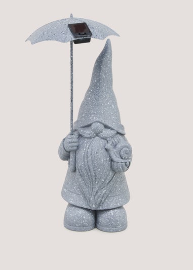Grey Gnome with LED Umbrella (17cm x 15cm x 43cm)