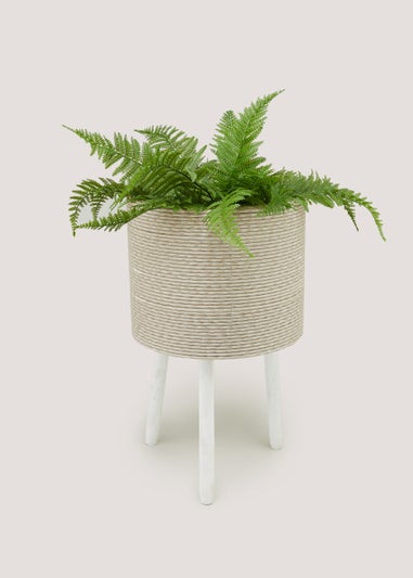 Beige Large Rattan Effect Outdoor Planter (36cm x 36cm x 60cm)