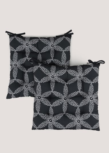 2 Pack Black Geo Dot Outdoor Seat Pads (40cm x 40cm)