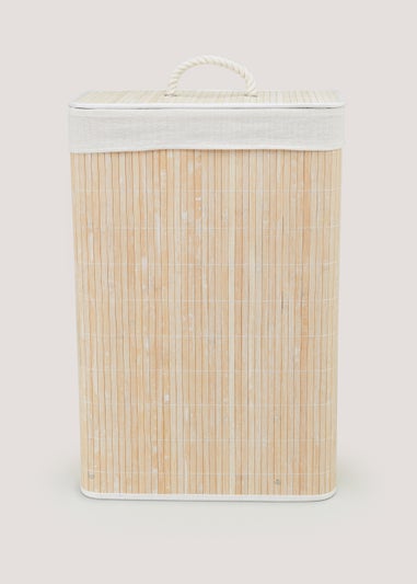 Natural Slatted Slim Bamboo Laundry Basket (60cm x 40cm x 21cm)