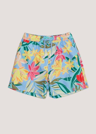 Boys Mini Me Blue Tropical Floral Swim Shorts (3-11yrs)