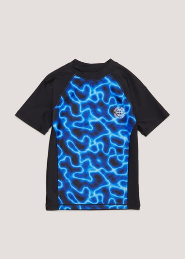 Boys Black Lightning Rash Vest (3-13yrs)