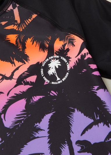 Boys Black Palm Ombre Rash Vest (3-13yrs)