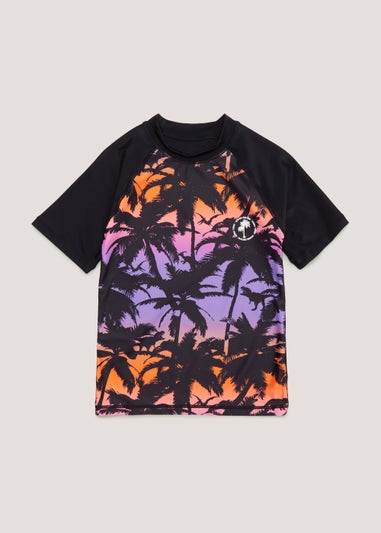 Boys Black Palm Ombre Rash Vest (3-13yrs)