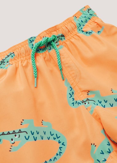 Boys Orange Crocodile Print Swim Shorts (4-13yrs)