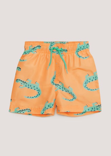Boys Orange Crocodile Print Swim Shorts (4-13yrs)