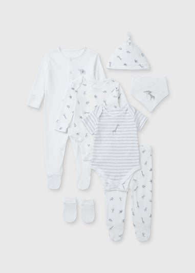 Baby 7 Piece White Safari Layette Set (Tiny Baby-6mths)