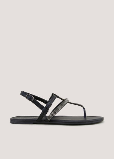 Black Glitter Toe Post Sandals