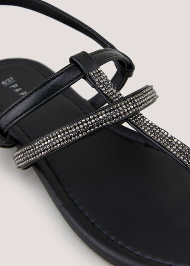 Black Glitter Toe Post Sandals