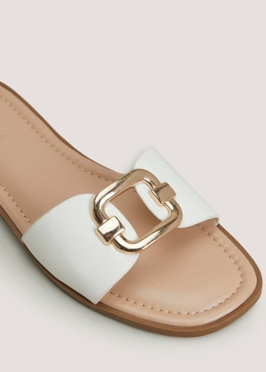 Taupe Buckle Mules